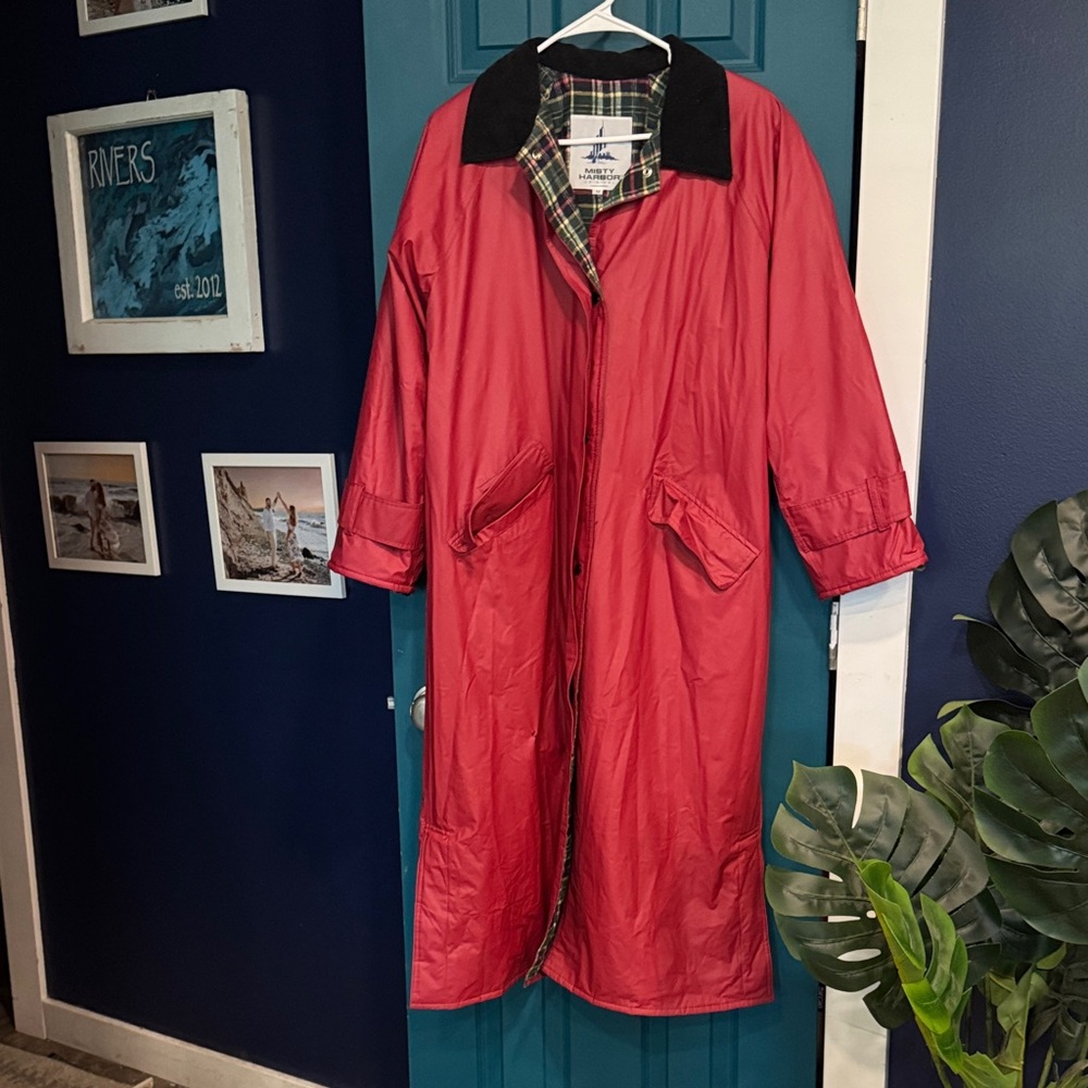 Vintage flannel lined Misty Harbor trench coat with corduroy accents - M